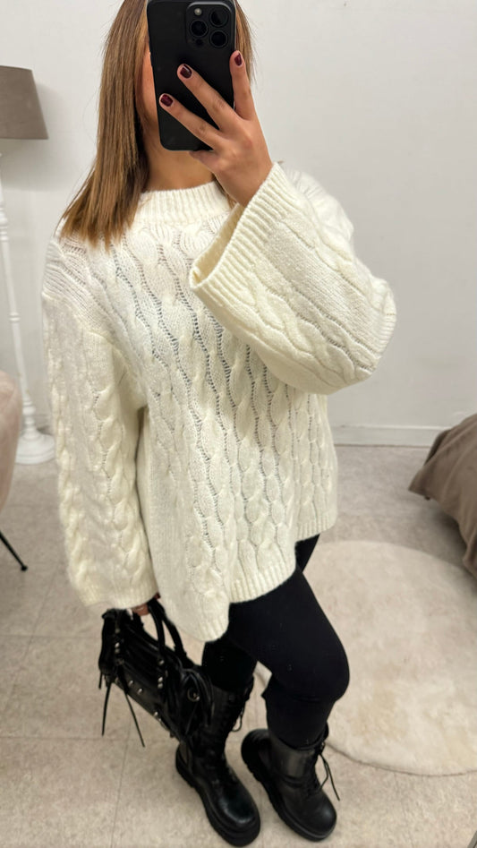 Pull blanc manche longue